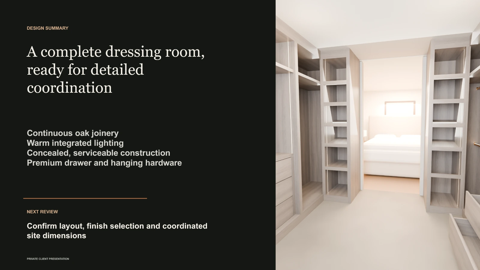 Final design summary showing the completed dressing-room proposal