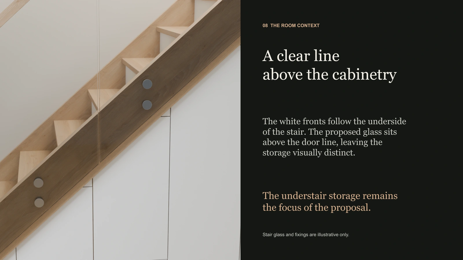 Design presentation page 9: Cabinetry and stair context