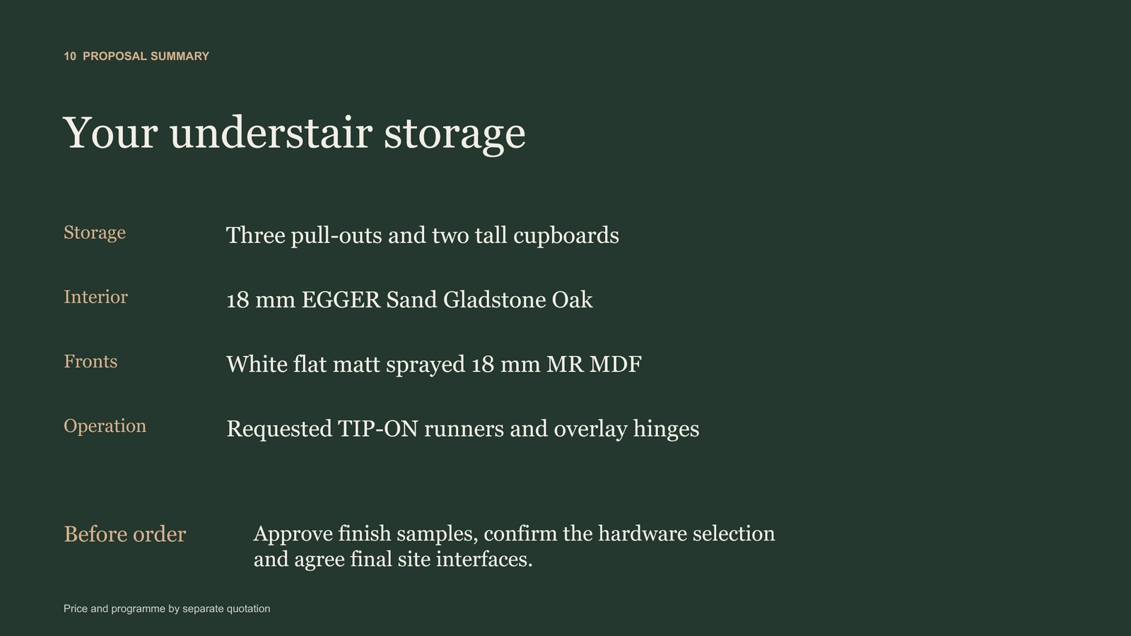 Design presentation page 11: Proposal summary